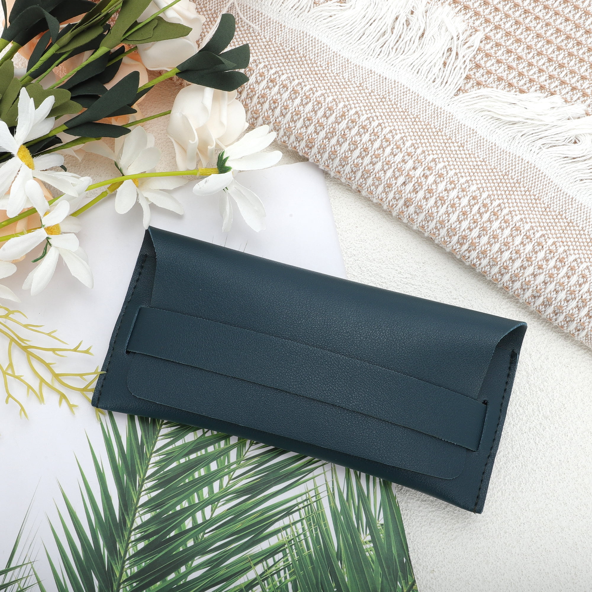 Unique Bargains Double Faux Leather Eyeglasses Case Navy Blue Stylish and Practical