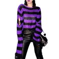 thumbnail image 1 of Mialoley Hollow Knit Sweater, Stripe Pattern Long Sleeve Round Neck Pullover, 1 of 8