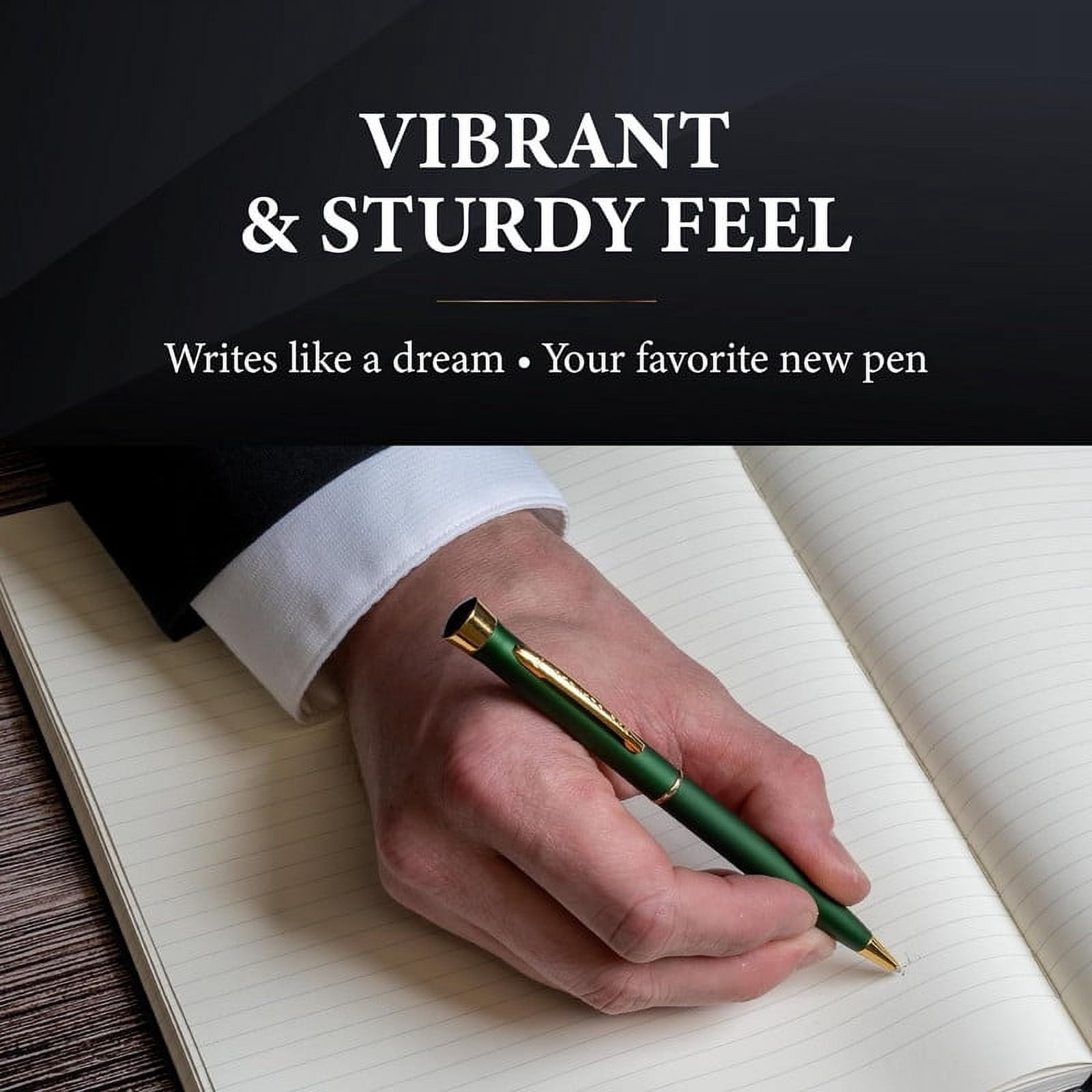 Garland Metal Luxury Slim Pen, Made in USA, Fine Gloss Finish with 24k Gold Trim For Executive Desk, Graduation, Groomsmen Gifts, Professional Men & Women, Keepsake Gift Box, Refillable- Green/Gold