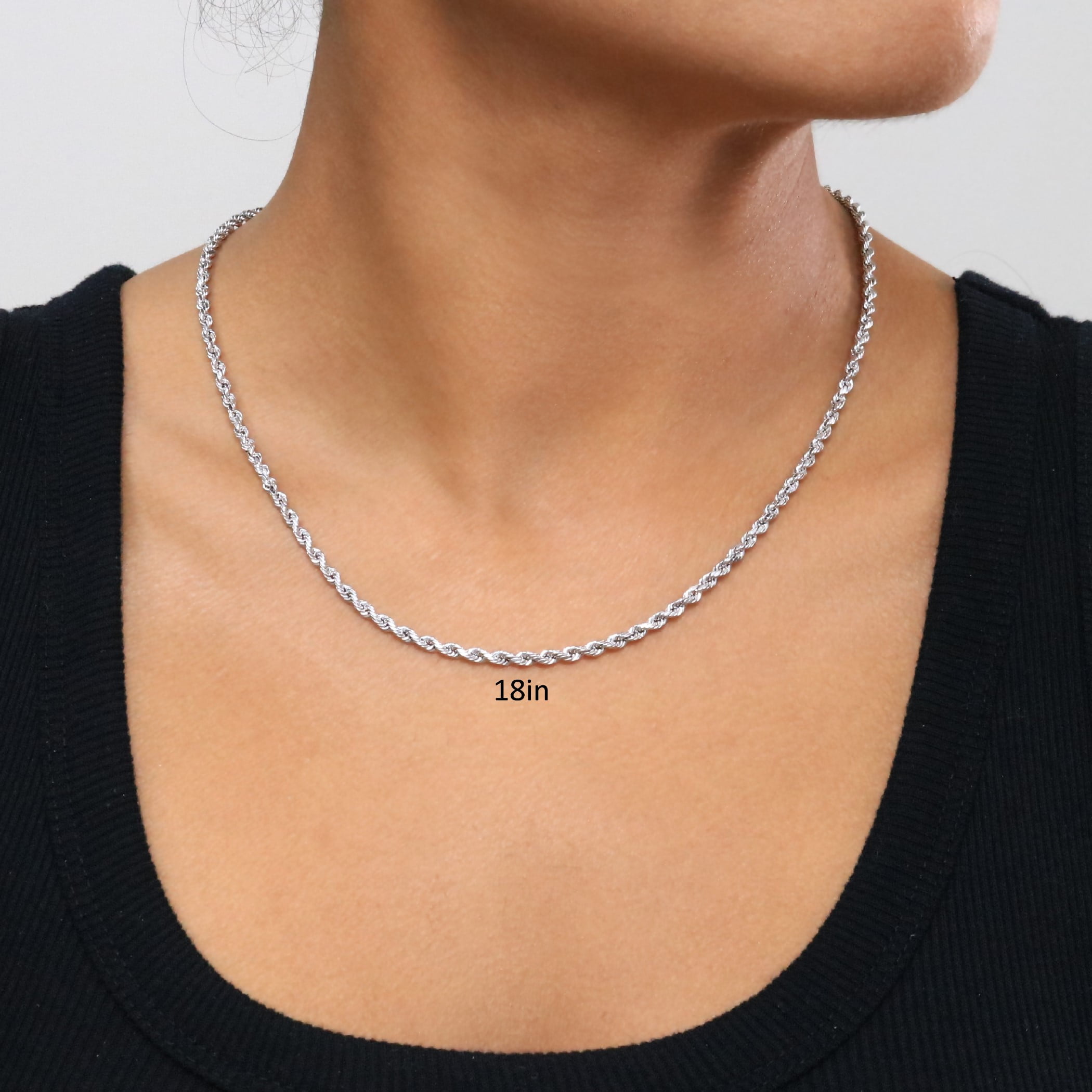 Nuragold 10k Real White Gold 3mm Rope Chain Diamond Cut Necklace (16"-30") Italian Jewelry for Men & Women