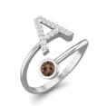 thumbnail image 2 of Capital A Initial Letter 3MM Round Smoky Quartz 925 Sterling Silver Women Adjustable Valentines Day Gifts Ring, 2 of 3