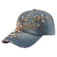 thumbnail image 1 of Women's Embossing Flower Denim Baseball Cap Summer Rhinestone Inlaid Jeans Hat, 1 of 5
