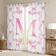 thumbnail image 2 of Erosebridal Girls Pink Bowknot Blackout Curtains Set of 2 (52x84 Each),Initial Alphabet M Window Curtains For Kids, 2 of 7
