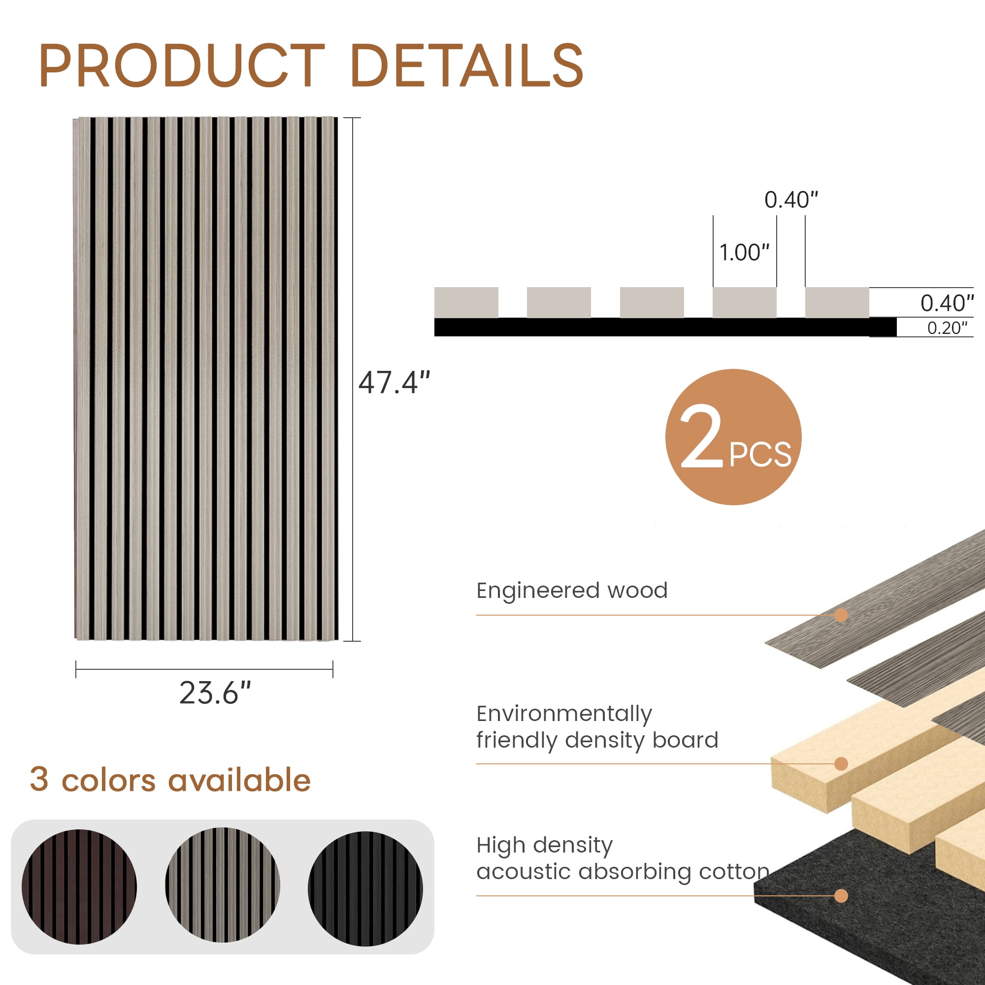 Melocadol 2Pcs Sound Proof Wood Slat Panels, 47.4" x 23.6" Acoustic Wall Panels for Interior Wall Decor Noise Cancelling, Sound Absorbing Panel, Easy to Install, Silver Walnut