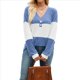 thumbnail image 1 of Camiseta Holgada con Botones y Cuello en V de Larga para Mujer, Otoño e Invierno 2025, con Contraste de Color Color Azul S, 1 of 10