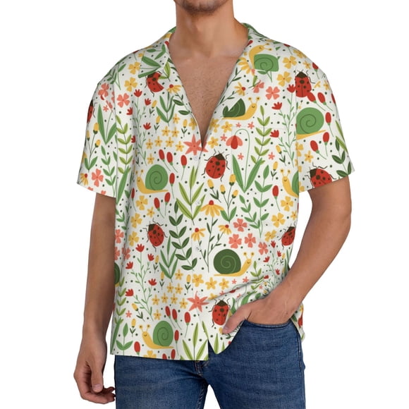 Fotbe Ladybug And Wild Flowers Camisa Estampada de Manga Corta para Hombre, Casual de Verano, Estilo Playero, Sin Arrugas-XX-Large