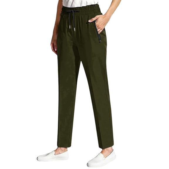 WULMLEO Pants for Women Over 50 Quick Dry Pants Elastic Waist Stretch Active Breathable Athletic Pant Army Green XL