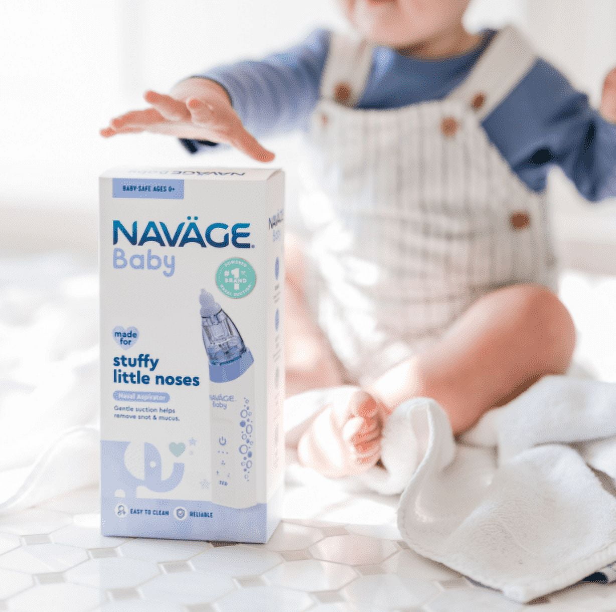 Navage Baby Nasal Aspirator - Gentle Nasal Aspirator  w/ Lights, Lullabies & BPA Free Silicone Tips for Baby Congestion & Stuffy Noses, Ages 0+