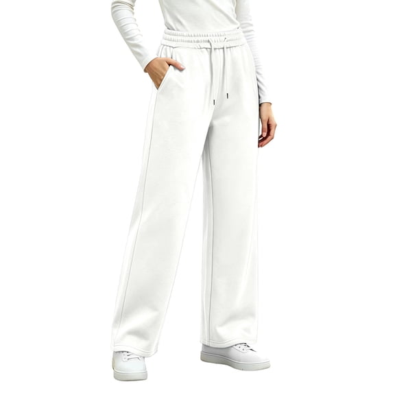QINGFSAP Womens Fleece Sweatpants with Pockets Drawstring Waist Straight Leg Casual Daily Long Pants
