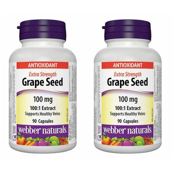 Webber Naturals Capsules de Pépins de Raisin Extra Fort 100:1 Extrait 100 mg - 90 Unités, Lot de 2 / Soutien Antioxydant