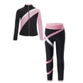 thumbnail image 3 of Hansber Kids Girls Contrast Color Ice Skating Suit Long Sleeve Zipper Jacket Sweatshirt and Leggings Set Pink 14, 3 of 7