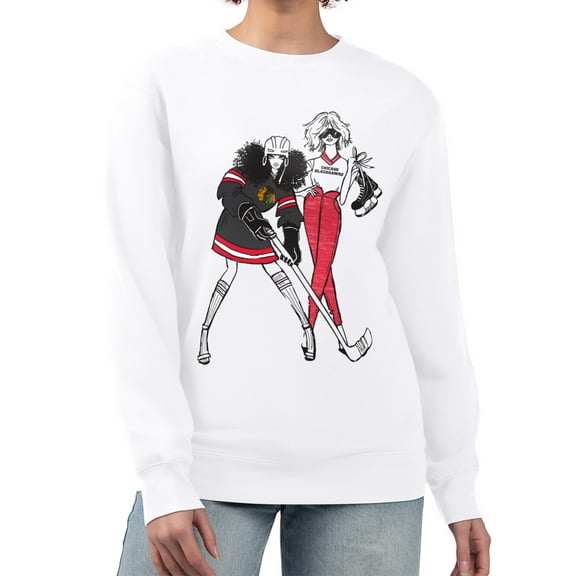 Women's G-III 4Her by Carl Banks  White Chicago Blackhawks Hockey Girls Team Graphic Fleece Pullover Sweatshirt