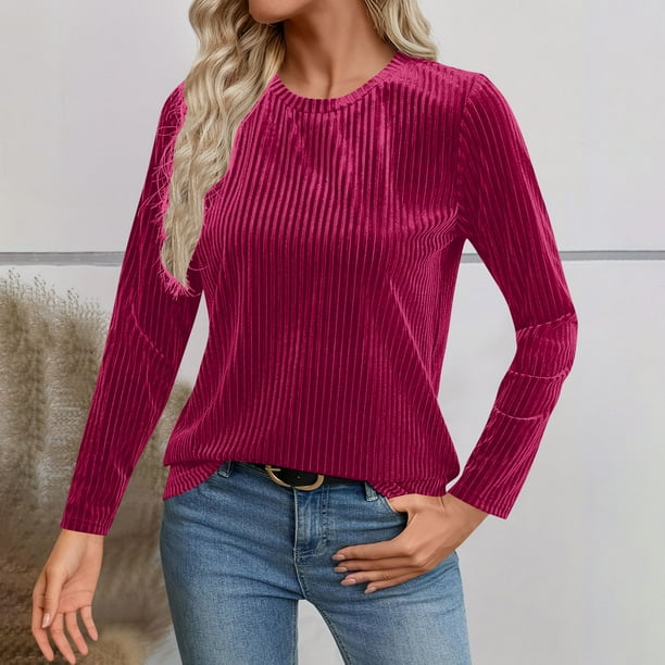 Ounisa Long Sleeve Shirts for Women Casual Fashion Loose Fit Womens Tops Crewneck Basic Pullover Tunics