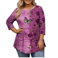 thumbnail image 1 of Débardeurs Amples Grande Taille pour Femmes, T-Shirt Décontracté Imprimé à Manches 3/4, Blouse à Col Rond pour Usage Quotidien Printemps & Été, 1 of 6