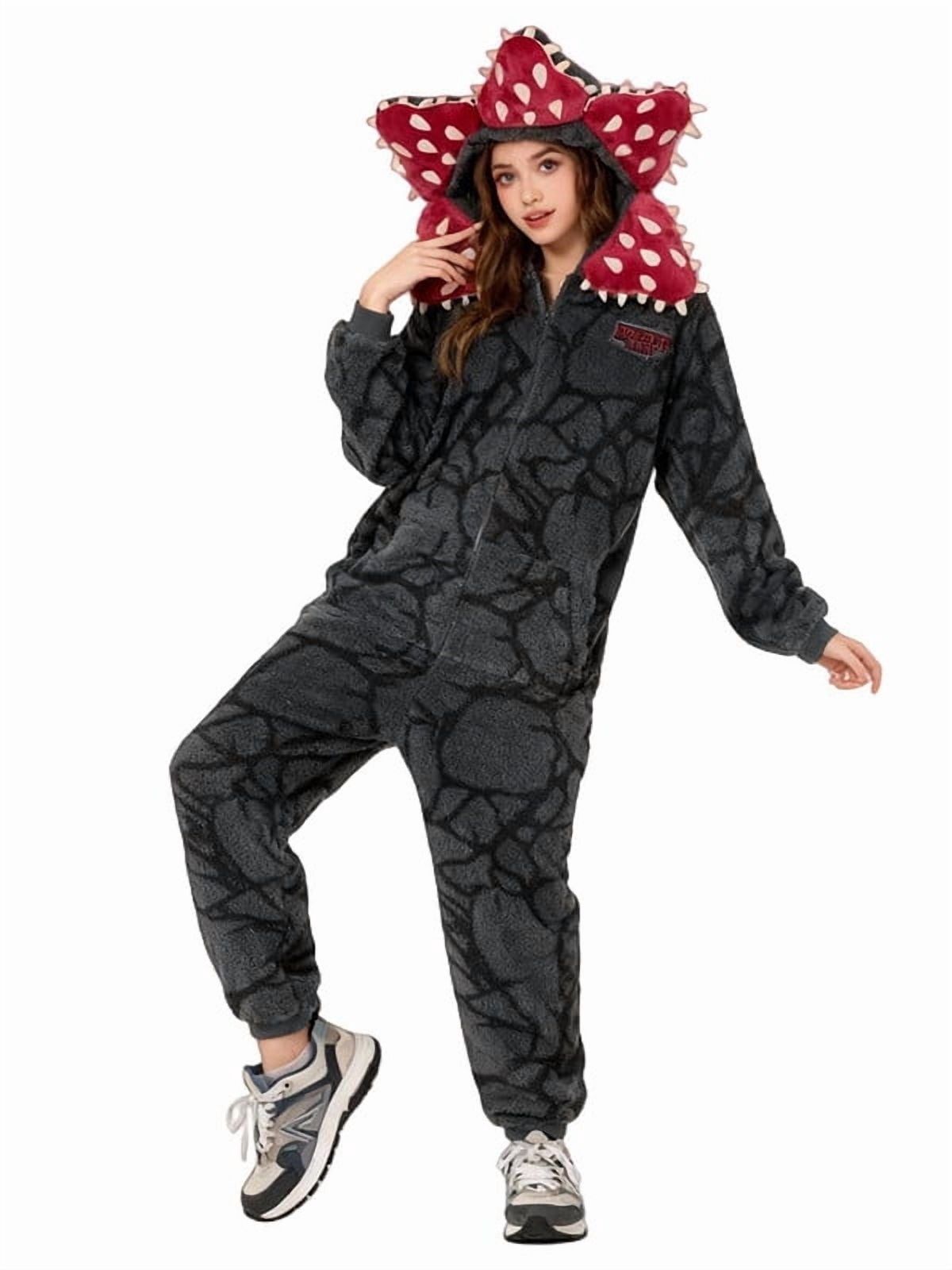 Demogorgon Hooded Jumpsuit Long Sleeve Pajama Hoody Onesie Loungewear Fuzzy Fall Winter Warm Thermal