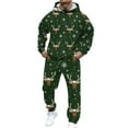 thumbnail image 3 of Men's Casual Christmas Printed Long-sleeved Hooded Sweatshirt and Sweatpants Two-piece Set, Fleece-Lined for Holiday Gifts Winter Sports and Festive Events,Army Green,L, 3 of 6
