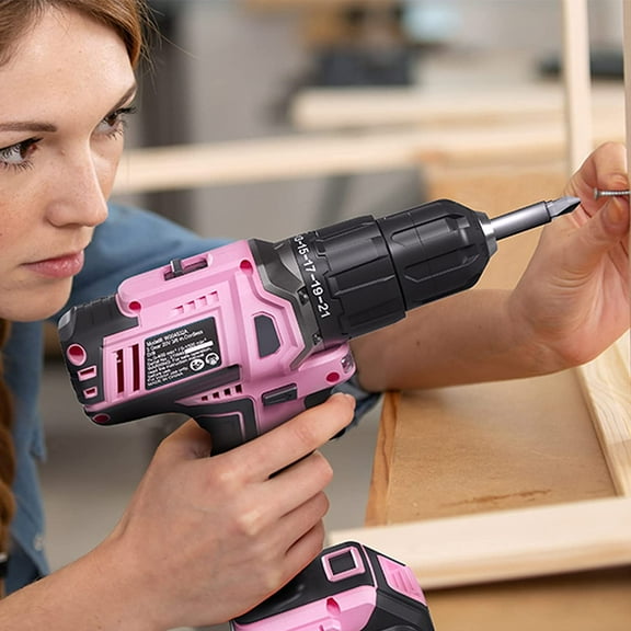 Pink Cordless 20V Lithium-ion Drill Driver Set, 1 Battery, Charger and Storage Bag Included - Pink Ribbon