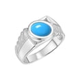 thumbnail image 3 of RYLOS Men's Rings Sterling Silver Cabochone Gemstone & Diamond Designer Turquoise Rings For Men Size 10, 3 of 5