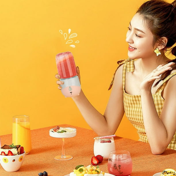 Licuadora exprimidor de frutas recargable USB portátil | Batidora de mano de 4 cuchillas, batidos, batidos, granizados | Mini agitador personal de 300 ml | PC+304 Acero inoxidable | Deportes Viajes