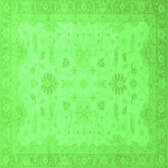Ahgly Company Indoor Square Oriental Green Traditional Area Rugs, 7' Square