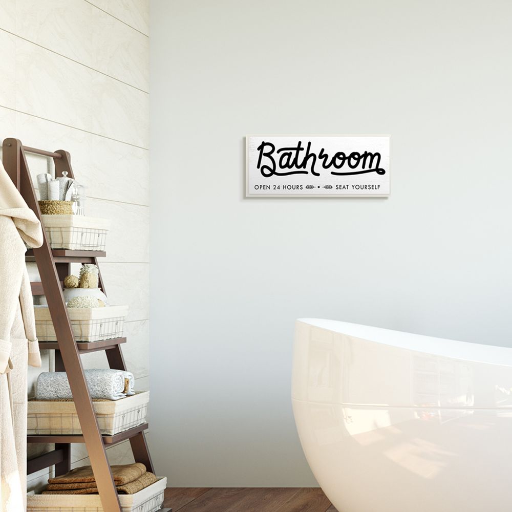 Stupell Industries Seat Yourself Bathroom Sign Minimal Black White Wall Plaque by Daphne Polselli