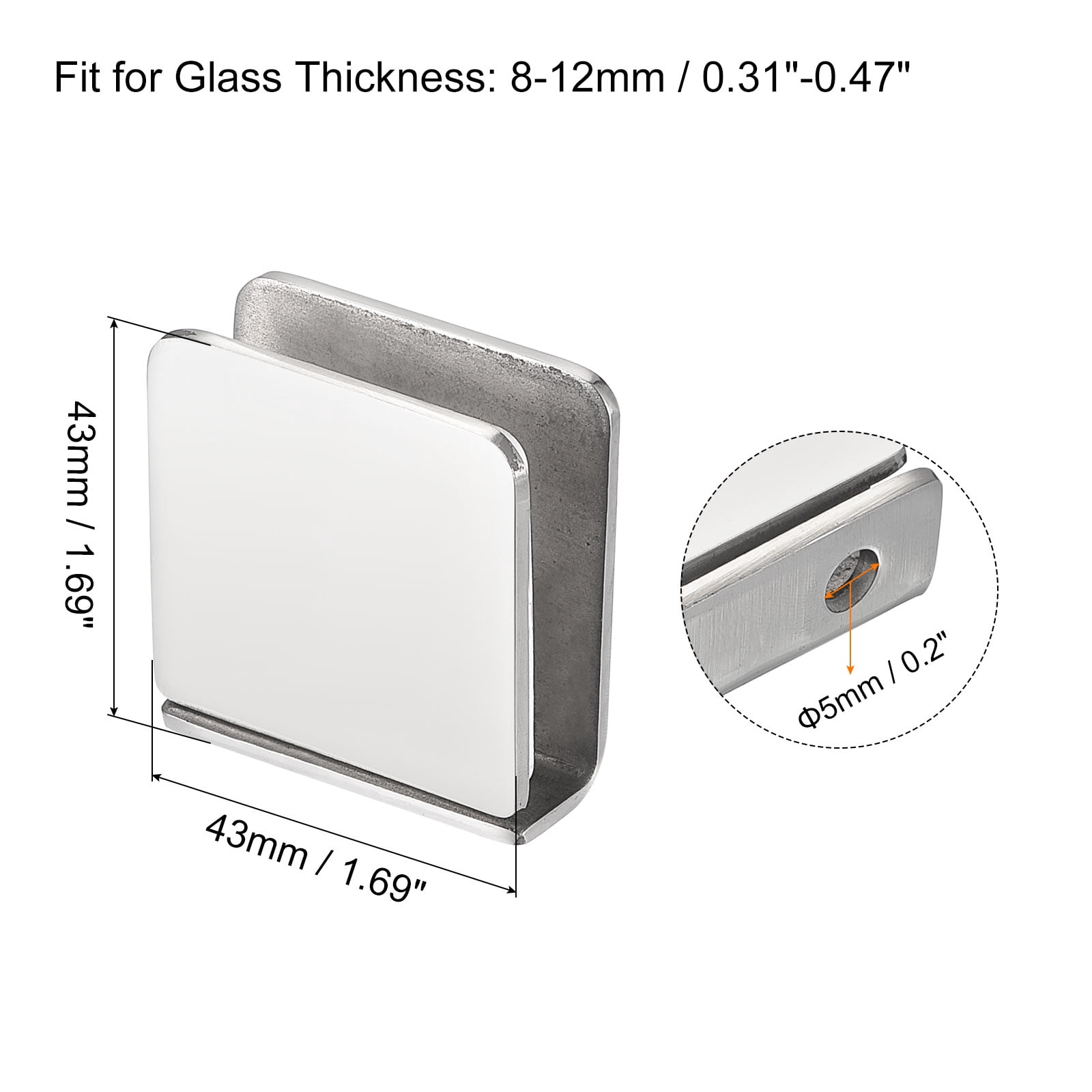 Stainless Steel Square Glass Clamp, 6 Pack Adjustable 8-12mm Thick Glass Clip, Bright Silver