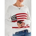 thumbnail image 3 of ZAXARRA Pull Tricoté Automne Hiver pour Femmes Manches Longues Col Rond Imprimé Drapeau Tricoté Ample, 3 of 6