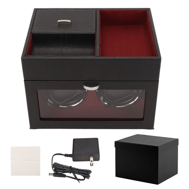 Bobinadora automática de reloj Caja de almacenamiento de bobinado de reloj doble con motor de funcionamiento silencioso y luz LED azul Enchufe estadounidense de 100 a 240 V