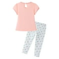 thumbnail image 4 of HILEELANG Toddler Girl Easter T-Shirt Leggings Outfit Set Summer Cotton Pink White Bunny Rabbit Ruffle Short Clothing Sets 3T, 4 of 5