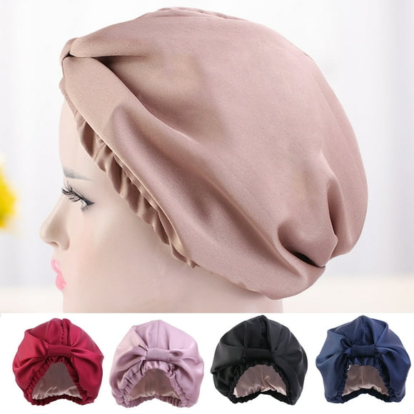 Neinkie Slip Silk Turban, Black,- Double-Lined Pure Mulberry Silk Hair Turban - Hair-Friendly, Lightweight and Multipurpose Head Wrap Sleeping Cap for Curly