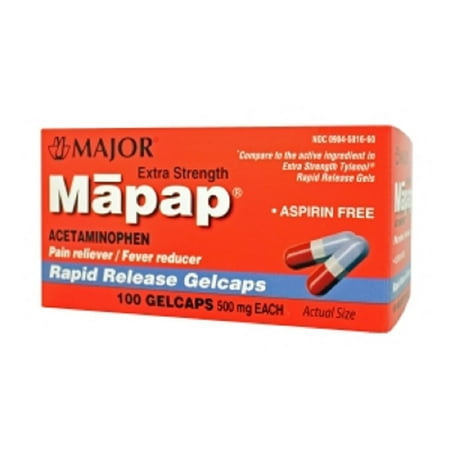 Major Extra Strength Mapap Acetaminophen Gelcaps, 500 mg, 100 Count