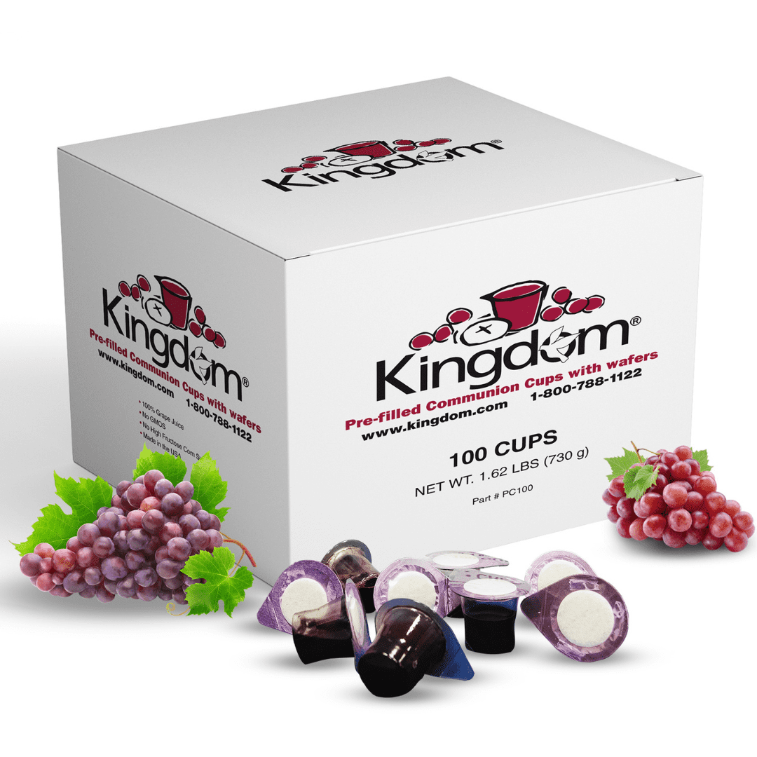 Kingdom Prefilled Communion Cup with Wafers Sealed in a Single-Serving Container with One-Year Shelf Life, Perfect for Holy Eucharist Celebration in Hospitals, Summer Camps, and more! -100 Count