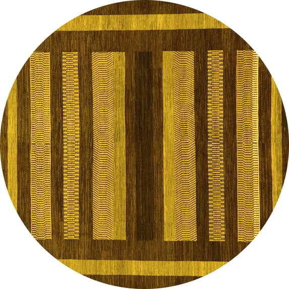 Ahgly Company Indoor Round Abstract Yellow Modern Area Rugs, 3' Round