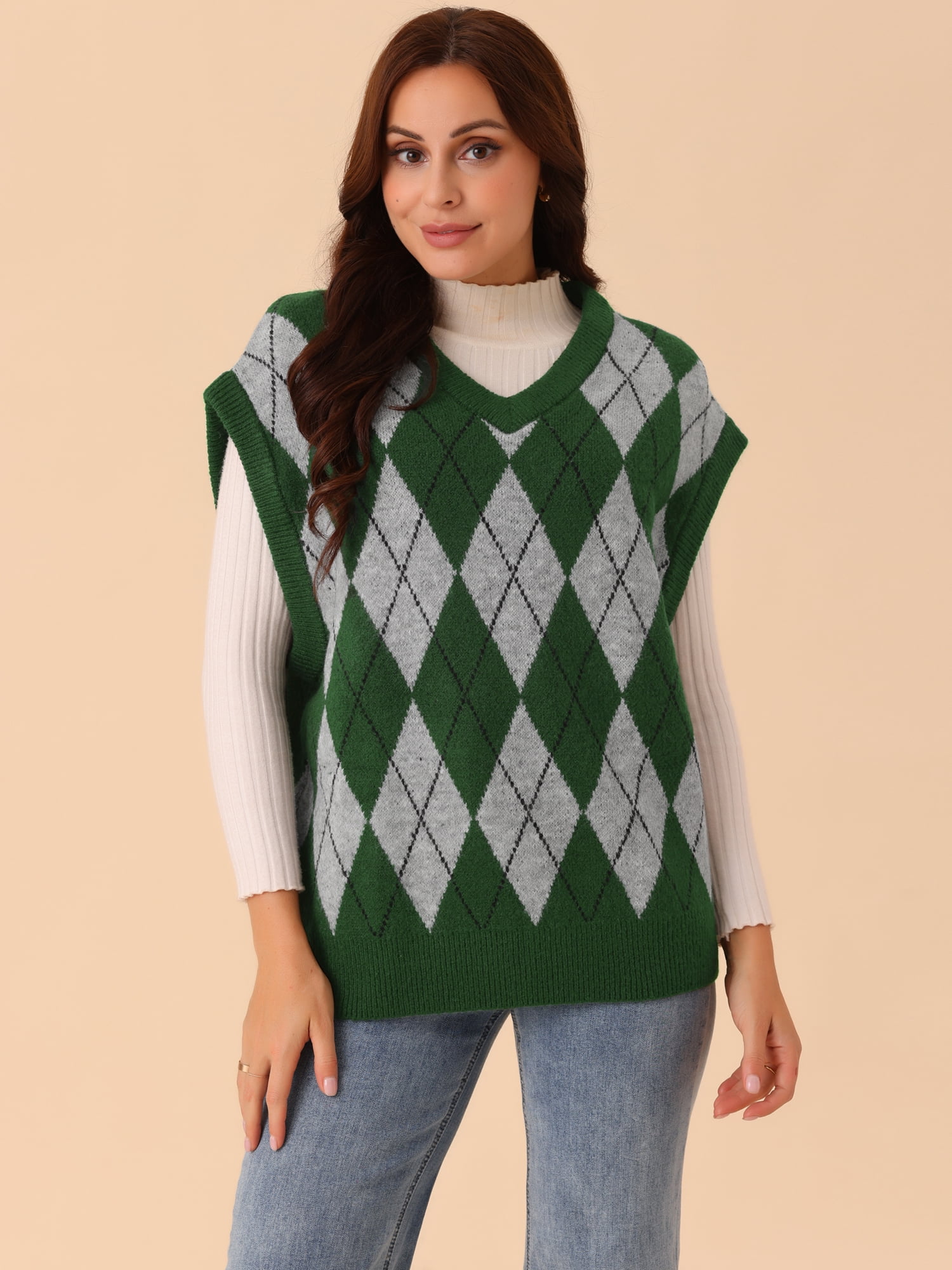 DARING DIVA Plus Size Contrast Color Sweater Vest Knit Pullover S Dark Green