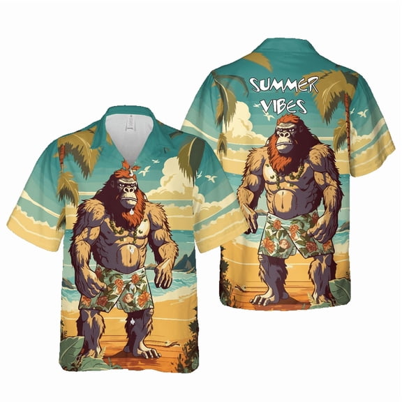 Lotusprinthandmade Funny Bigfoot Short Sleeve Hawaiian Shirt