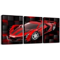 Hieng Red and Black Canvas Wall Art for Living Room Bedroom Basketball Gaming Sports Picture Wall Decor Geomnetric Office Decorations Artwork Posters Honeycomb Painting（Only canvas）