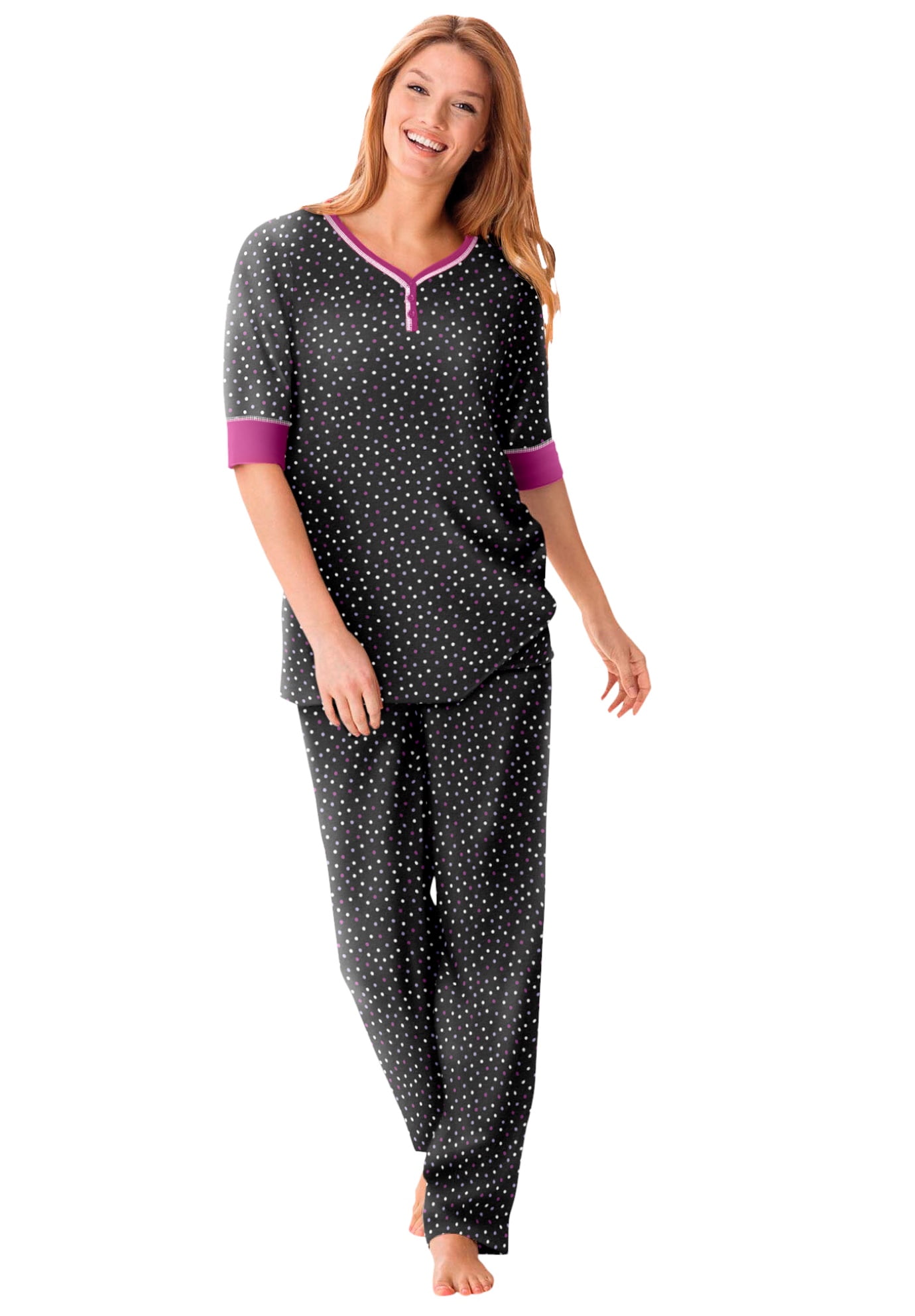 Dreams & Co. Women's Size Print Pj Set Pajamas - 4X, Black Multi Dot Multicolored - Walmart.com
