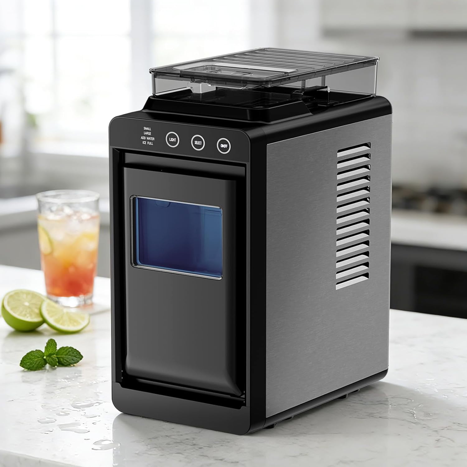 Countertop Ice Makers,26 Lbs/Day,8 Pcs in 6 Mins,Portable Ice Maker Machine with 1.2L Top Water Tank,Self-Cleaning,Interior Lighting,2 Sizes of Bullet Ice for Home/Office/Party/Kitchen/RV(Black)