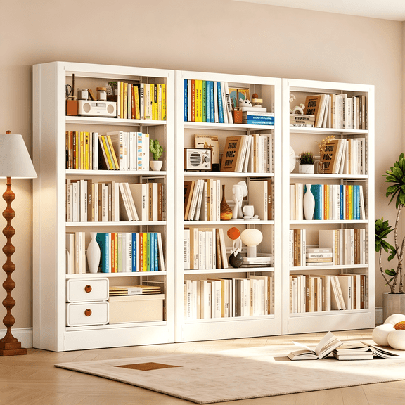 JHYKFG 71" Tall White 5-Tier Metal Bookshelf with Adjustable Shelves, Tool-Free Assembly Bookcase for Living Room Home Office Library Study