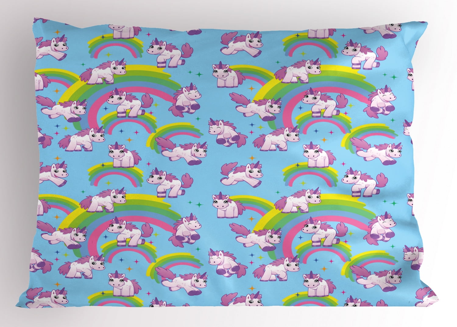 Unicorn Pillow Sham Repeating Pattern Mystical Ancient Beast Purity