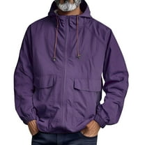 GrmtClth Mens Windbreaker Jackets Waterproof Lightweight Fall Hooded Jacket with Pocket Raincoat for Outdoors & Commutes Purple XXL