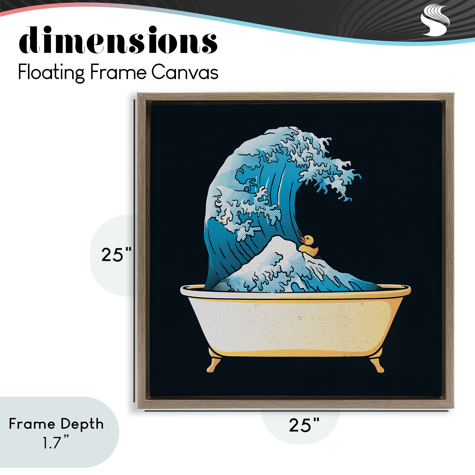 Stupell Industries Bathtub with Kanagawa Wave Brown Framed Floater Canvas Wall Art, design by Tobe Fonseca