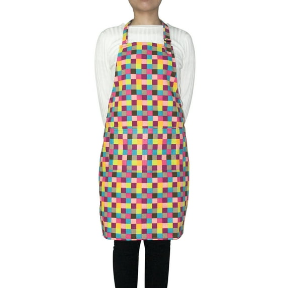 Opromo 2-Pack Cotton Canvas Adjustable Chef Kitchen Aprons-Grid-XL