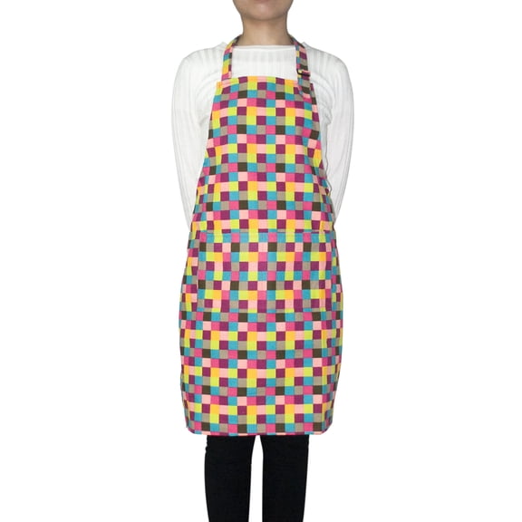 Opromo 2-Pack Cotton Canvas Adjustable Chef Kitchen Aprons-Grid-L