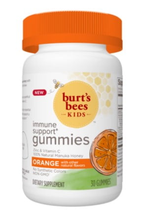 Burt's Bees Kids Immune Support Gummies: Vitamin C and Zinc, Natural Manuka Honey, Orange Flavor, 30 Count