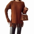 thumbnail image 2 of Women'S Tassel Fringe Sweater Long Sleeve Crew Neck Pullover Fall Knitted Tops Brown S, 2 of 7