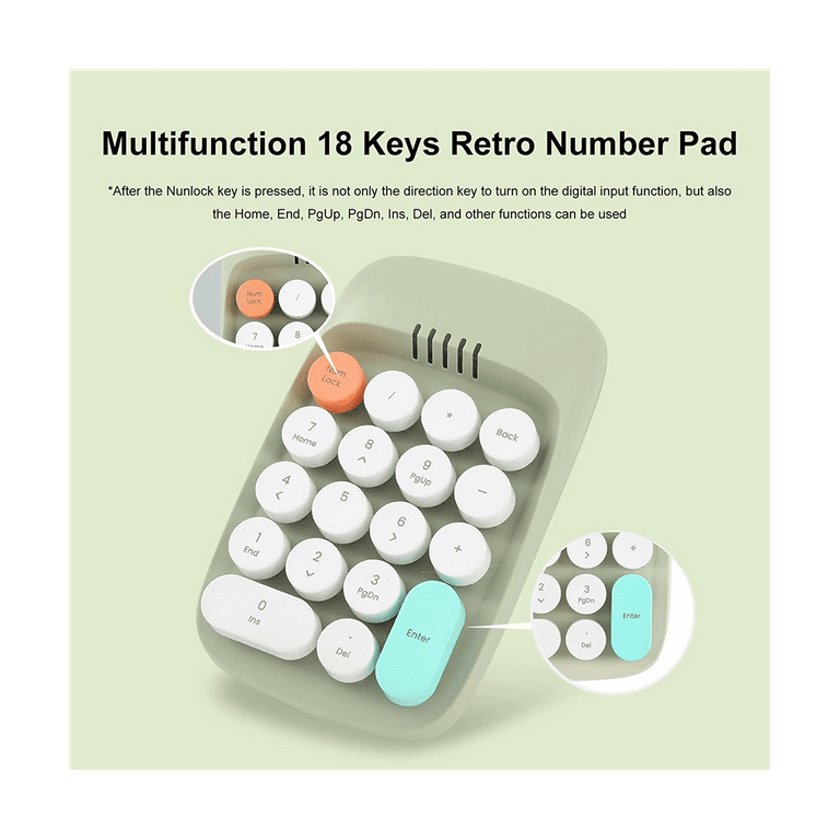Wireless Number Pad, Typewriter Retro Keypad, Numeric Keypads Numpad 18  Keys 2.4 GHz Bluetooth Mini Keyboard(Pink)