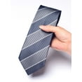 thumbnail image 3 of Yongchuantie Men's 3.15" Necktie Fashion Grey Double Splicing White Stripe Pattern Hand Knot 8CM Wide Tie+Gift Box, 3 of 7