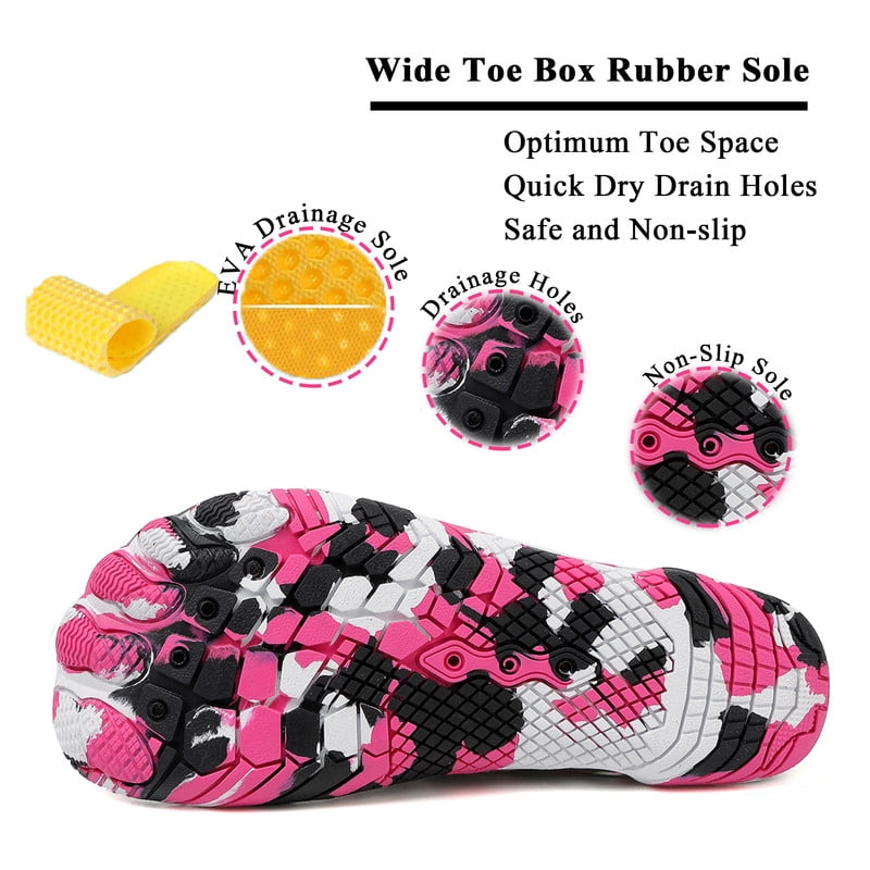 Stepedia Womens Water Shoes Wide Toe Barefoot Beach Shoes for Swim Pool Surfing, Black Rose