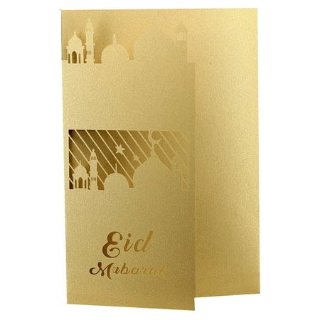 KABOER 1 Pcs Gold EID Mubarak Greeting Cards Hollow Ramadan Paper